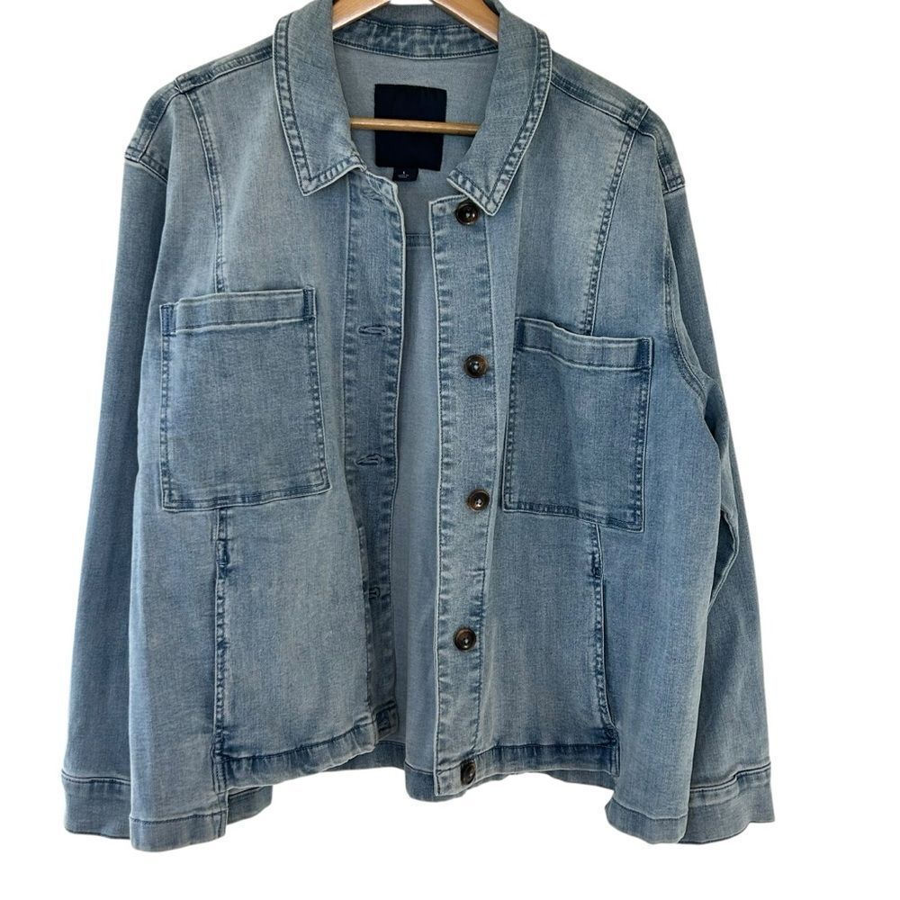 QVC studio park Light wash Women's Jean Chore Jacket size large - Picture 1 of 5